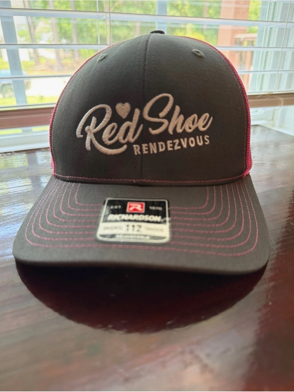 Richardson Red Shoe Rendezvous Embroidered Gray & Pink Trucker Hat